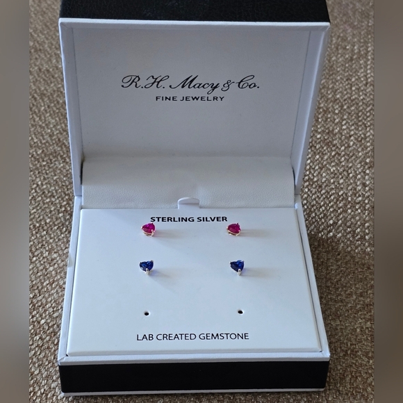 Macy's Jewelry - Macys 18k Sterling Silver Earrings Set  Pink and Blue New